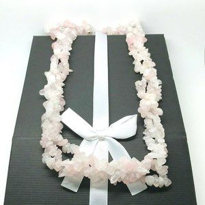 3 Row Twisted Pink Quartz Necklace Metal Lobster Clasp